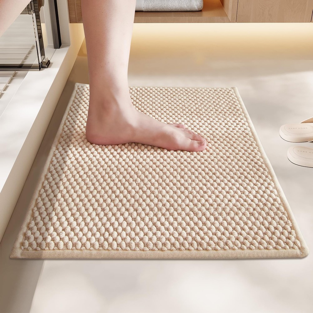 Soft Absorbent Chenille Bathroom Rug 16x24 Inches in Khaki