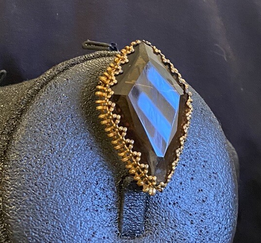 Vintage Western Germany Gold Filigree Amber Glass Brooch Signed