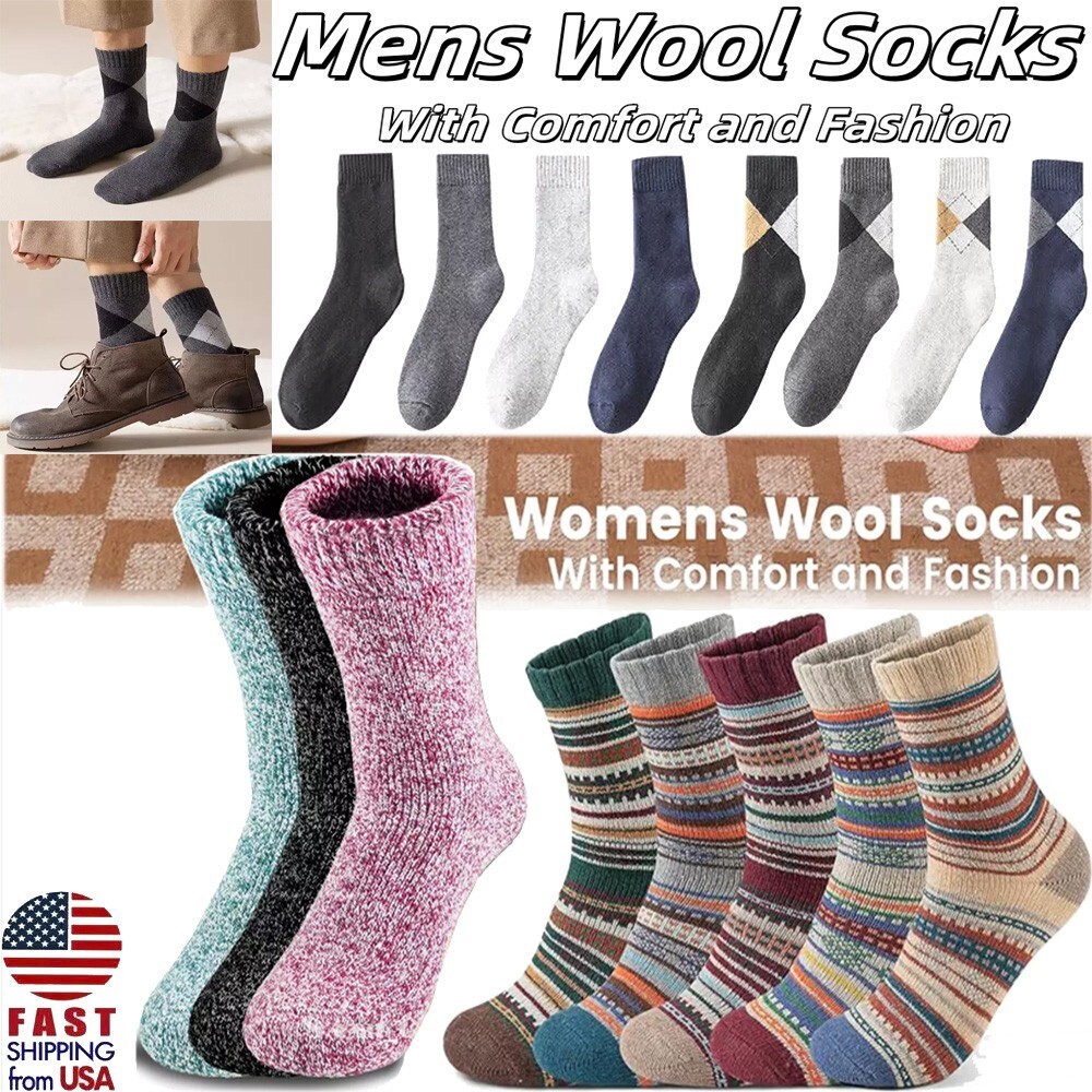 6Ps Men Womens Winter Warm Thermal Wool Heated Socks Heavy Duty Work Boot Socks