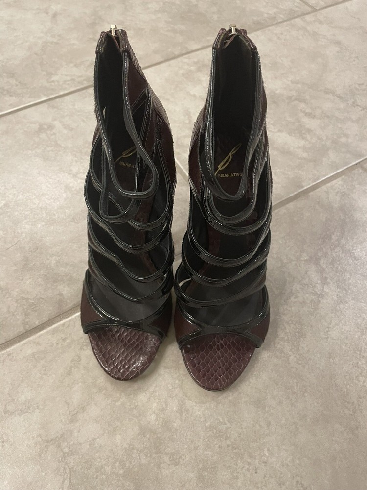 Brian Atwood Burgundy Snakeskin Pony Hair Stiletto Heels Size 8 $495