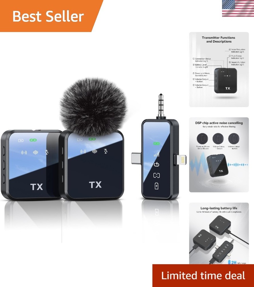 Lavalier Mic with Noise Cancellation for Clear Interviews & Vlogging