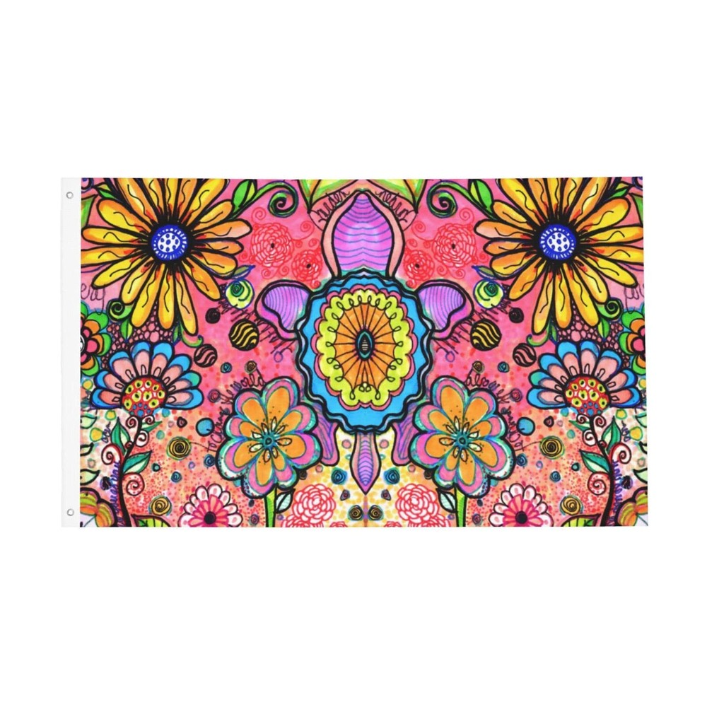 Hippie Art Flowers Flag 3x5 Ft Outdoor Polyester Garden Flag Double Sided Ban...