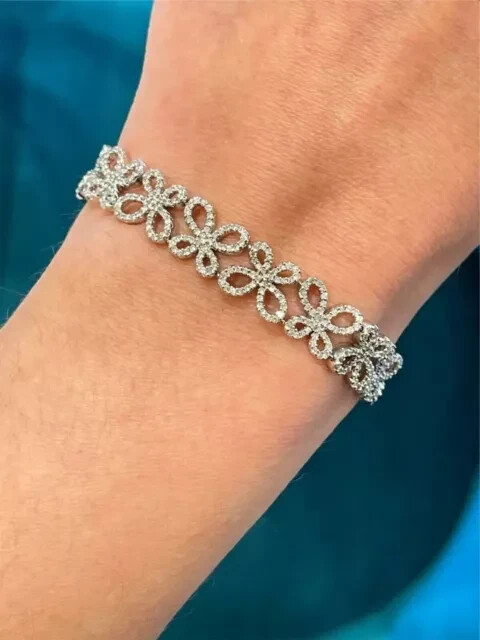 4Ct Round Cut Lab-Created Diamond Women's Tennis Bracelet 14K White Gold plated