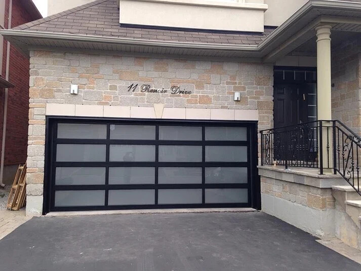 16ft x 8ft Full View Garage Door with Anodized Black Frame & Frosted Glass