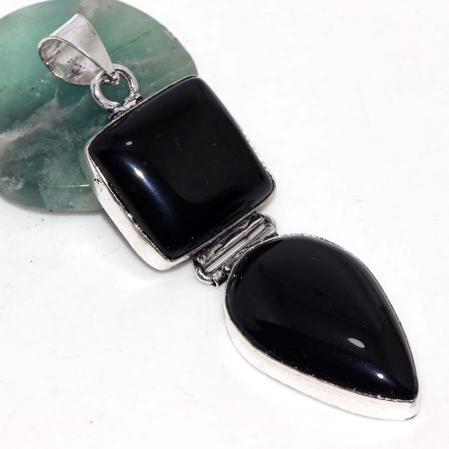 Black Onyx 925 Silver Plated Gemstone Pendant Aesthetic Jewellery JW 2.5
