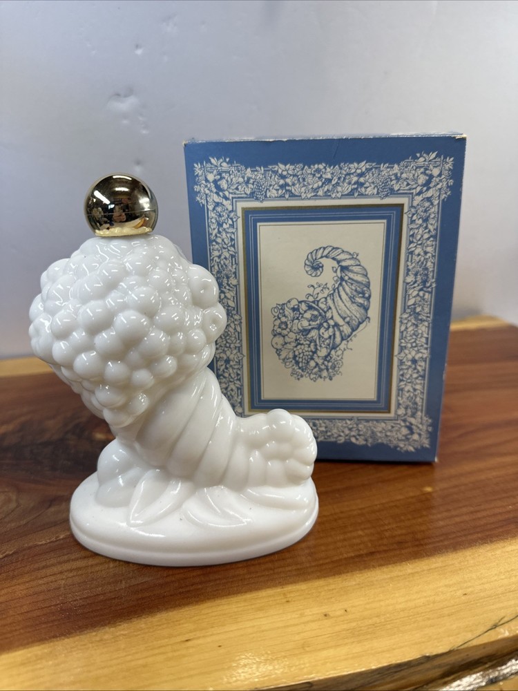 Vintage Avon Cornucopia Milk Glass Skin-So-Soft Bath Oil Decanter