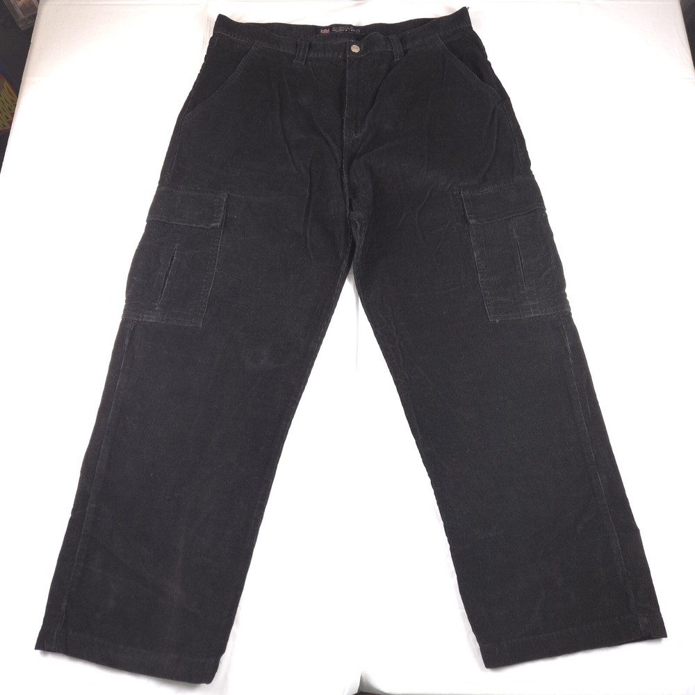 VTG y2k Faded Glory Cargo Corduroy Pants Black Baggy Wide Leg Skate Size 38x30