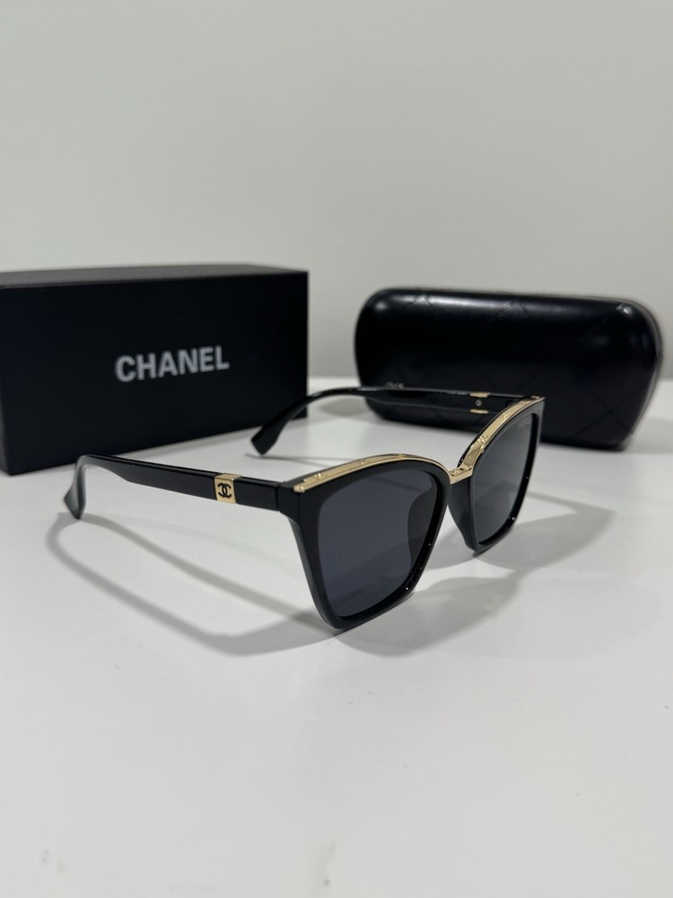 Chanel Black Gold Sunglasses with Black Frame Includes Box and Case