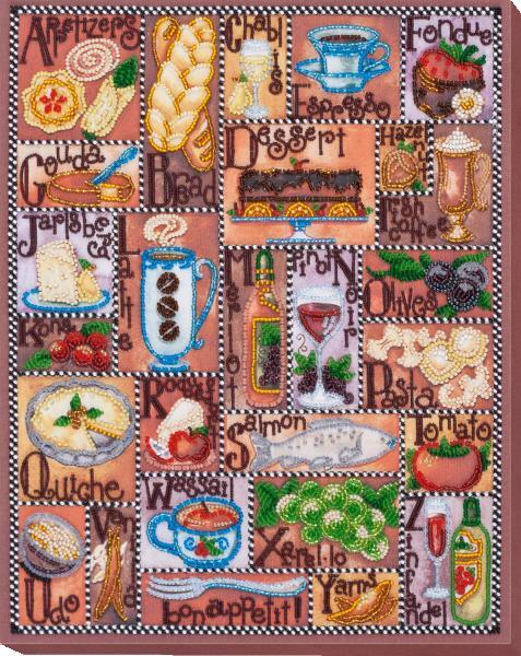 Bead embroidery kit Gourmet alphabet needlework kit Art canvas beadwork pattern