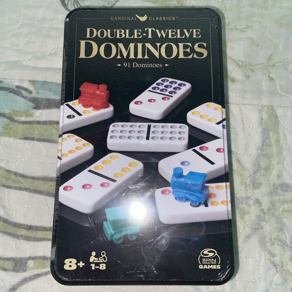 Cardinal Classics Double-Twelve 91 Dominoes In Tin 4 Plastic Trains NEW SEALED-image