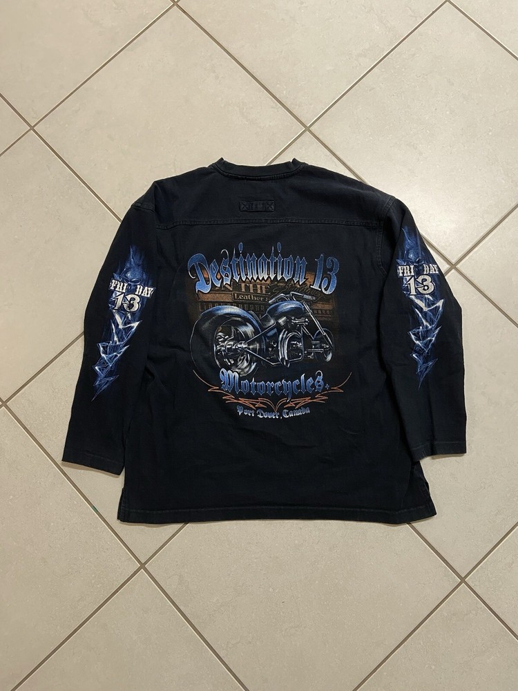 Vintage Friday the 13th Port Dover Skull Blue Flames Longsleeve Men’s Size Large