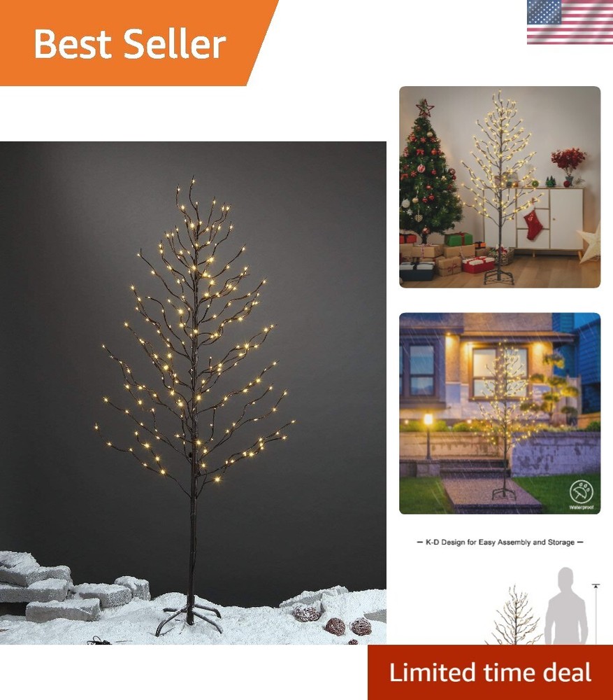 5FT 200L Lighted Star Light Tree,Warm White, Brown Branch Decoration Light,Ho...