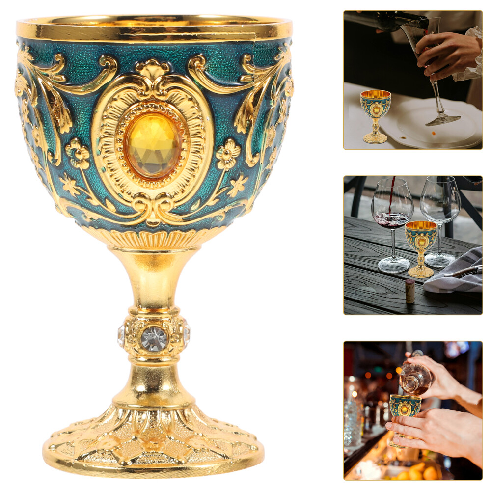 Vintage Wine Goblet Glass Decorative Stemmed Cup Altar Offering Bowl  