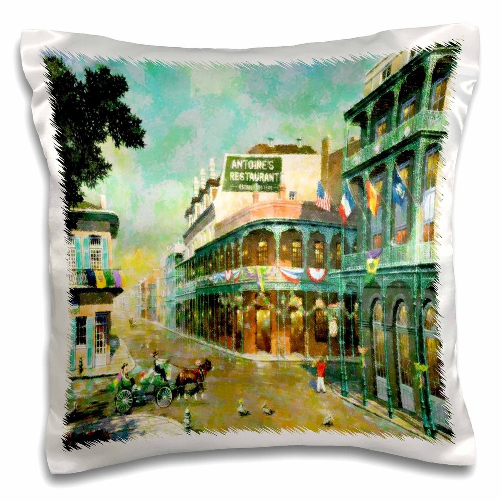 3dRose Painting Of New Orleans Just Before Mardi Gras 16x16 inch Pillow Case