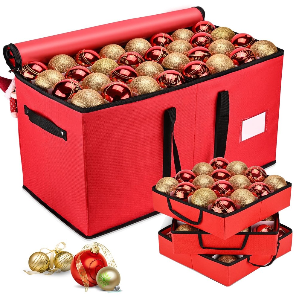 Christmas Ornament Storage Box with 8 Trays for Xmas Decorations