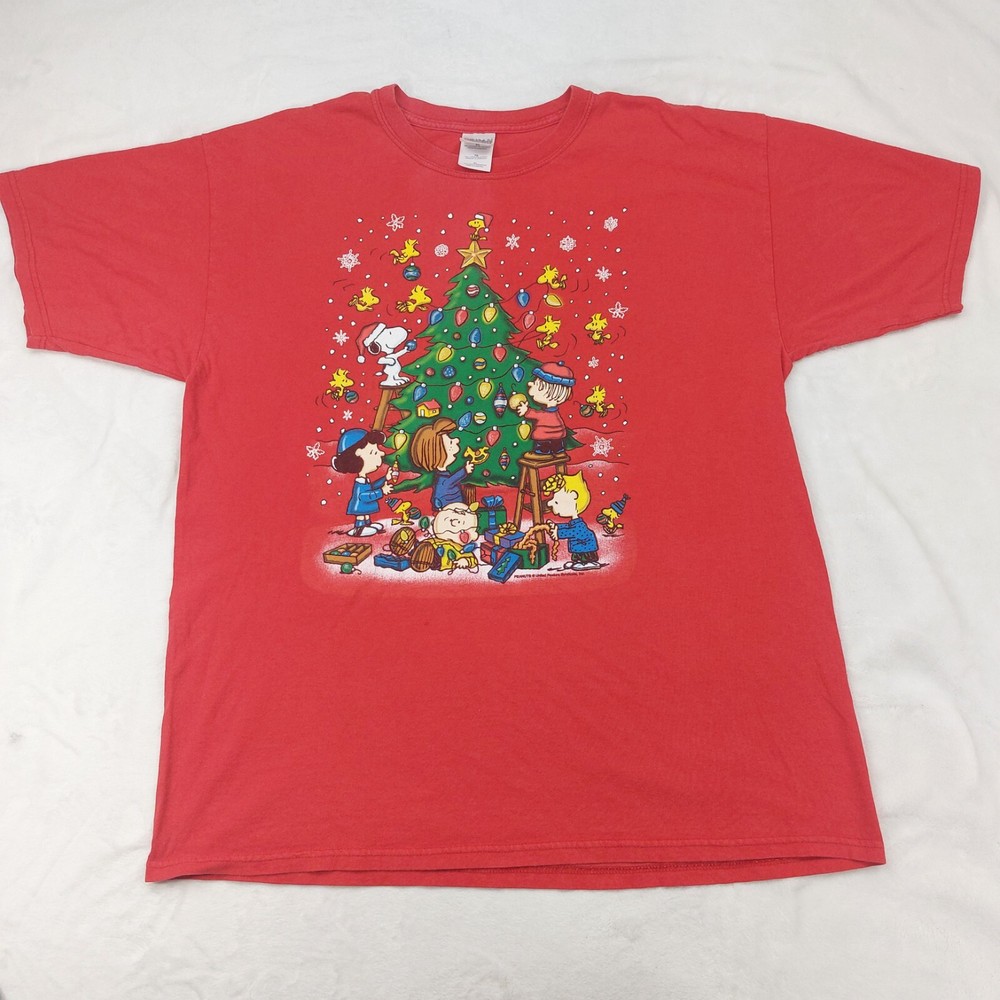 GILDAN PEANUTS VINTAGE UNISEX RED HOLIDAY CHRISTMAS CREW NECK TSHIRT SIZE XL