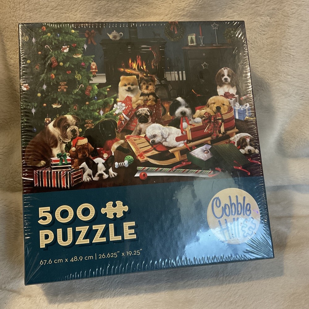 Cobble Hill Jigsaw Puzzle Christmas Puppies And Dogs And Gifts 500 Piece NEW