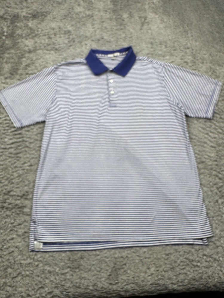 Peter Millar Shirt Men XL Navy Blue Striped Short Sleeve Performance Golf Polo
