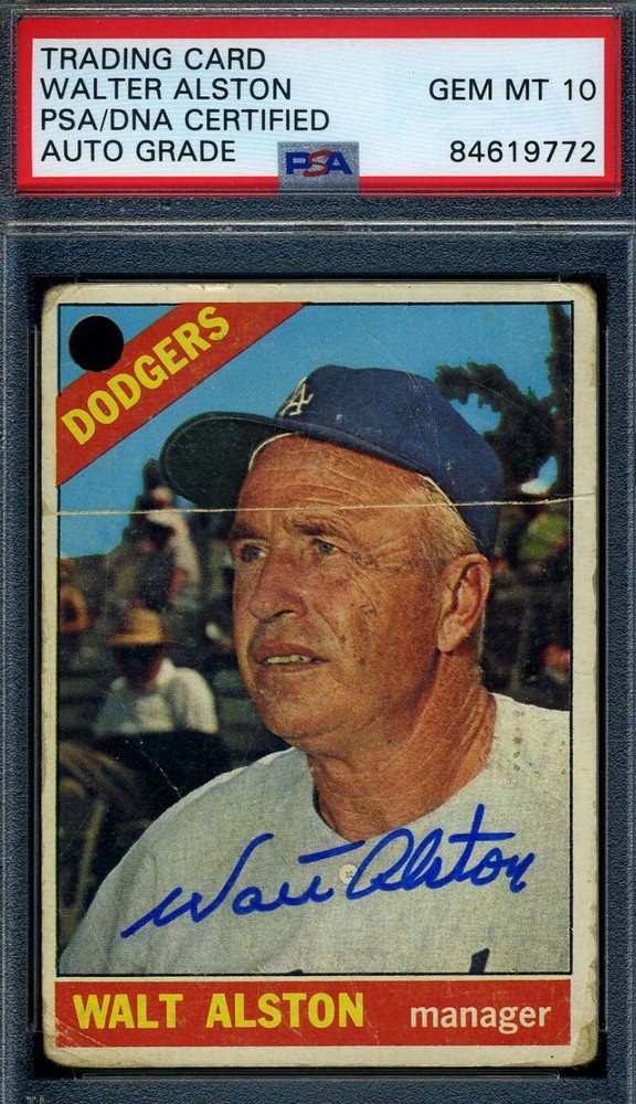 Walter Alston Gem Mint 10 PSA DNA  Signed 1966 Topps Autograph