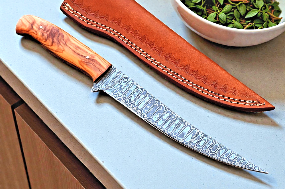 Custom HandMade Forged Damascus Steel Fillet Knife Kitchen Chef Knife 2805