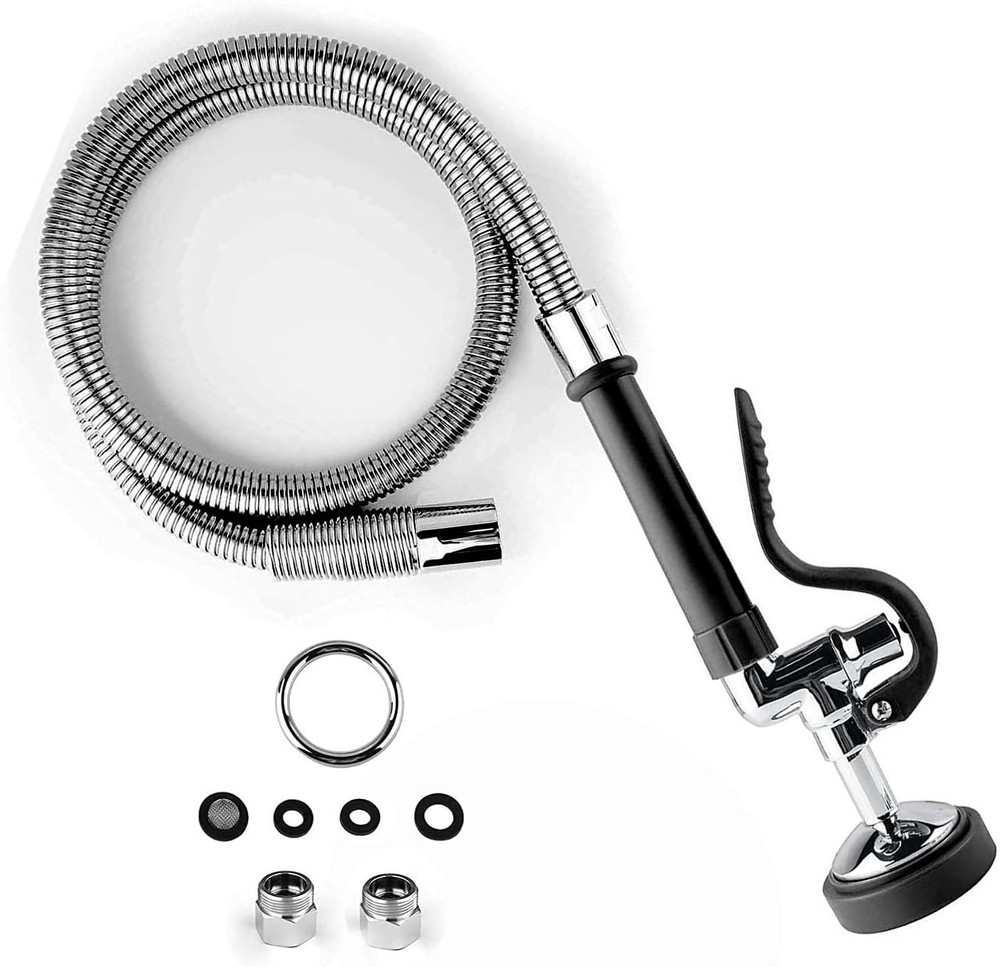 CWM Commercial Sink Sprayer with 45” Flexble Stainless Steel Hose, 1.42 GPM Pre