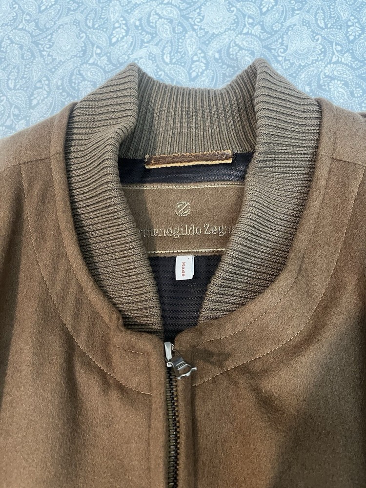 Ermenegildo Zegna Brown Wool Bomber Jacket Riri Zip Italy Men’s 52 L