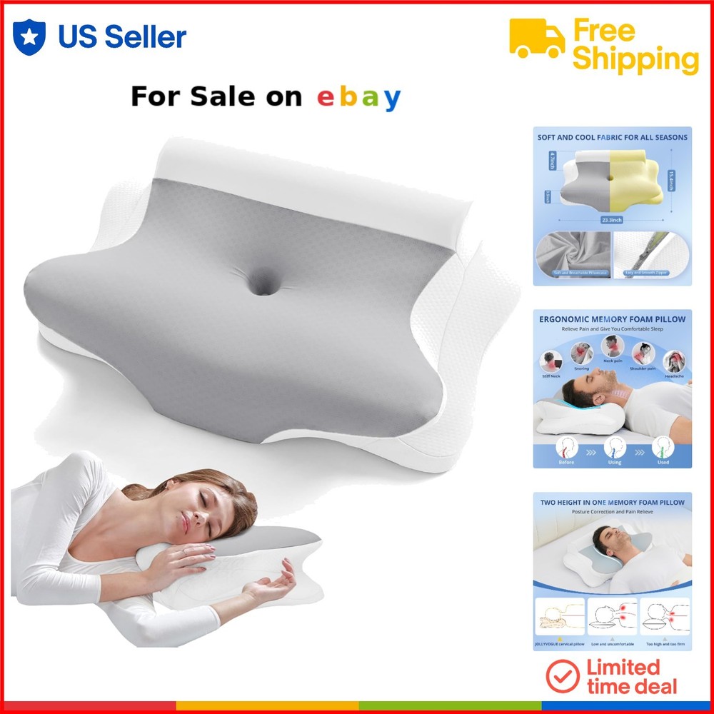 Cervical Neck Pillow Memory Foam Cooling Cover Support for Side Stomach Sleepers