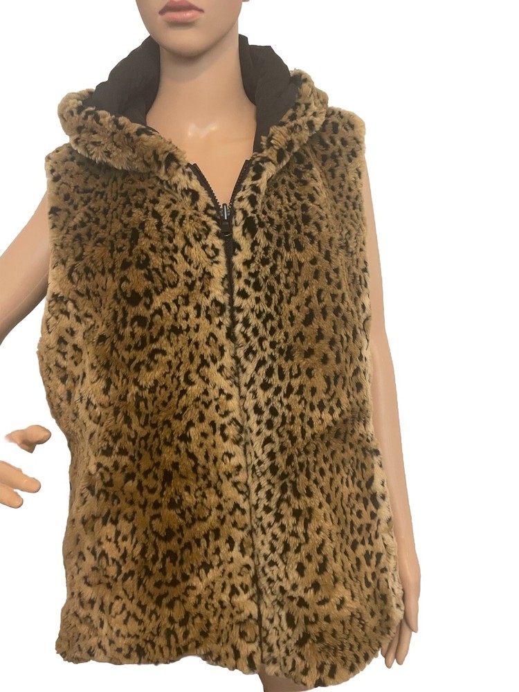 Kristen Blake Vintage Reversible Women's Vest Animal Print Faux Fur size XL