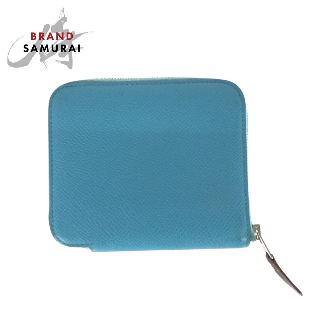 Hermes Azap Compact Silk Wallet Blue Silver Leather