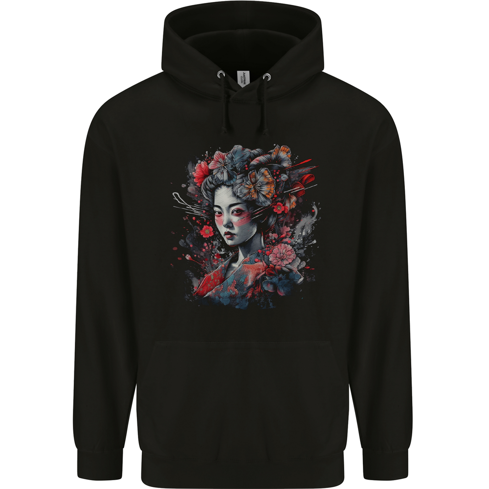 Geisha Girl With Flowers & Butterflies Fantasy Mens 80% Cotton Hoodie