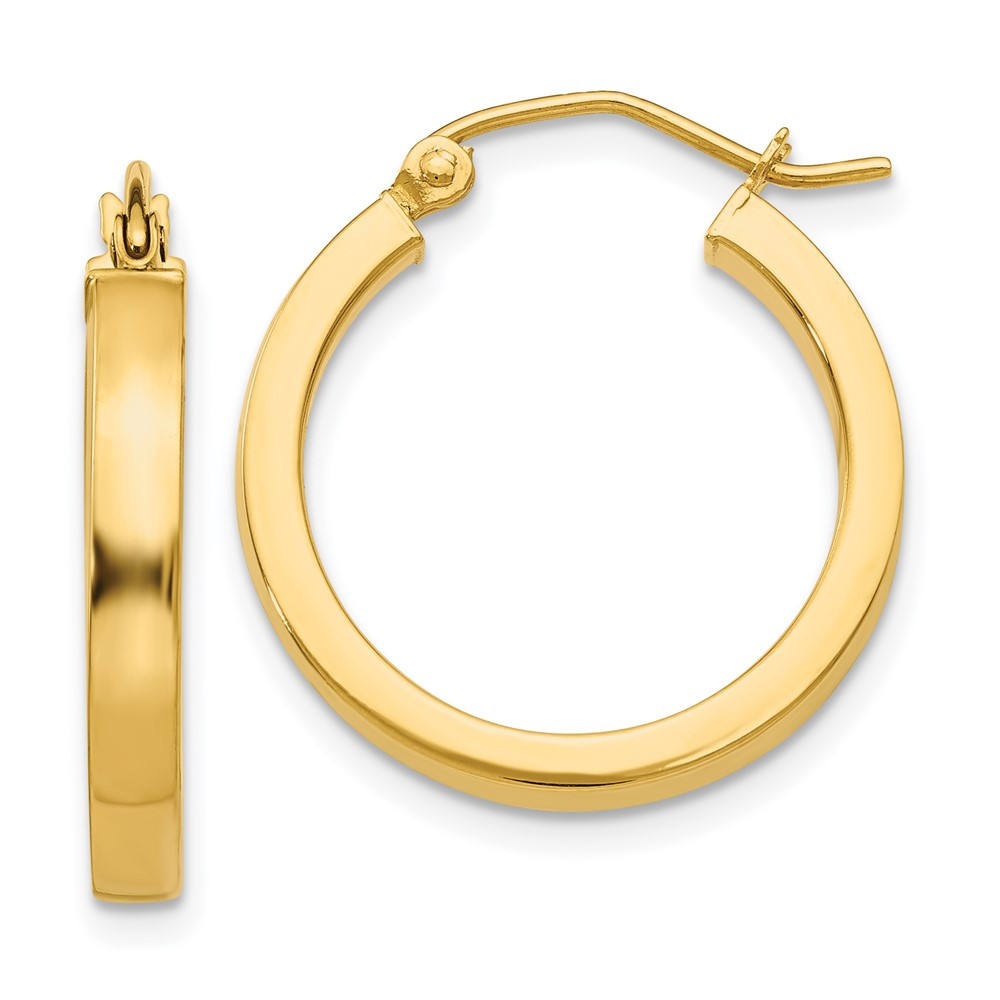 14k Yellow Gold Square Tube Hoop Earrings L-20mm, W-2mm 1.57gm