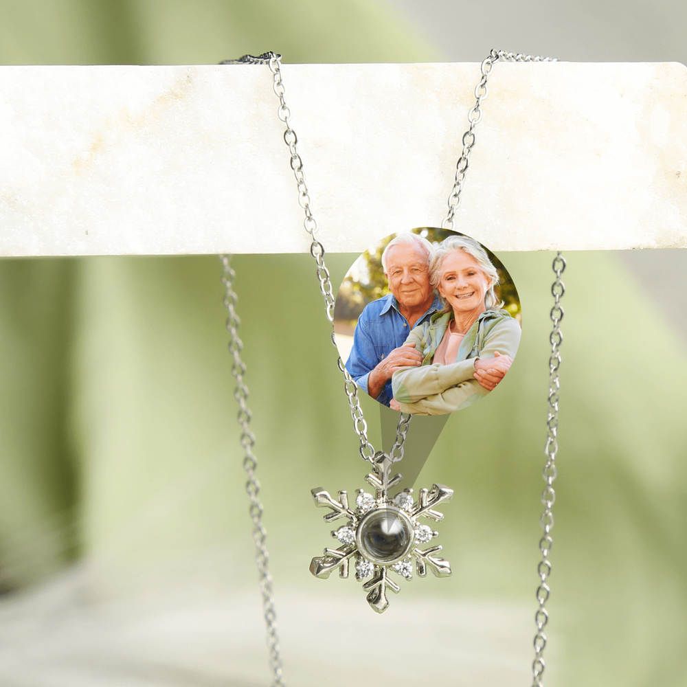 Personalized Snowflake Projection Photo Necklace • Picture Locket Gift for Mom