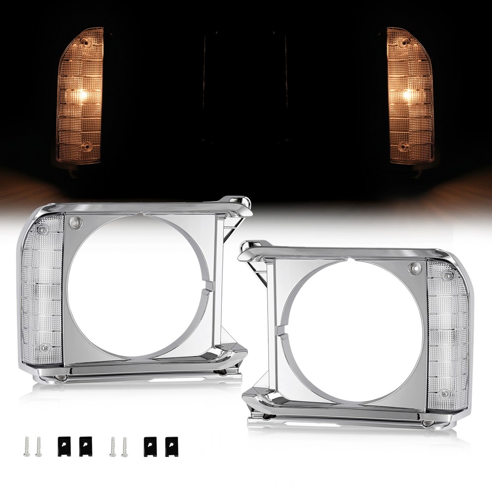 For Toyota Pickup 1979-81 Pair Headlight Door Chrome Bezel W/Turn Signal & Bulb