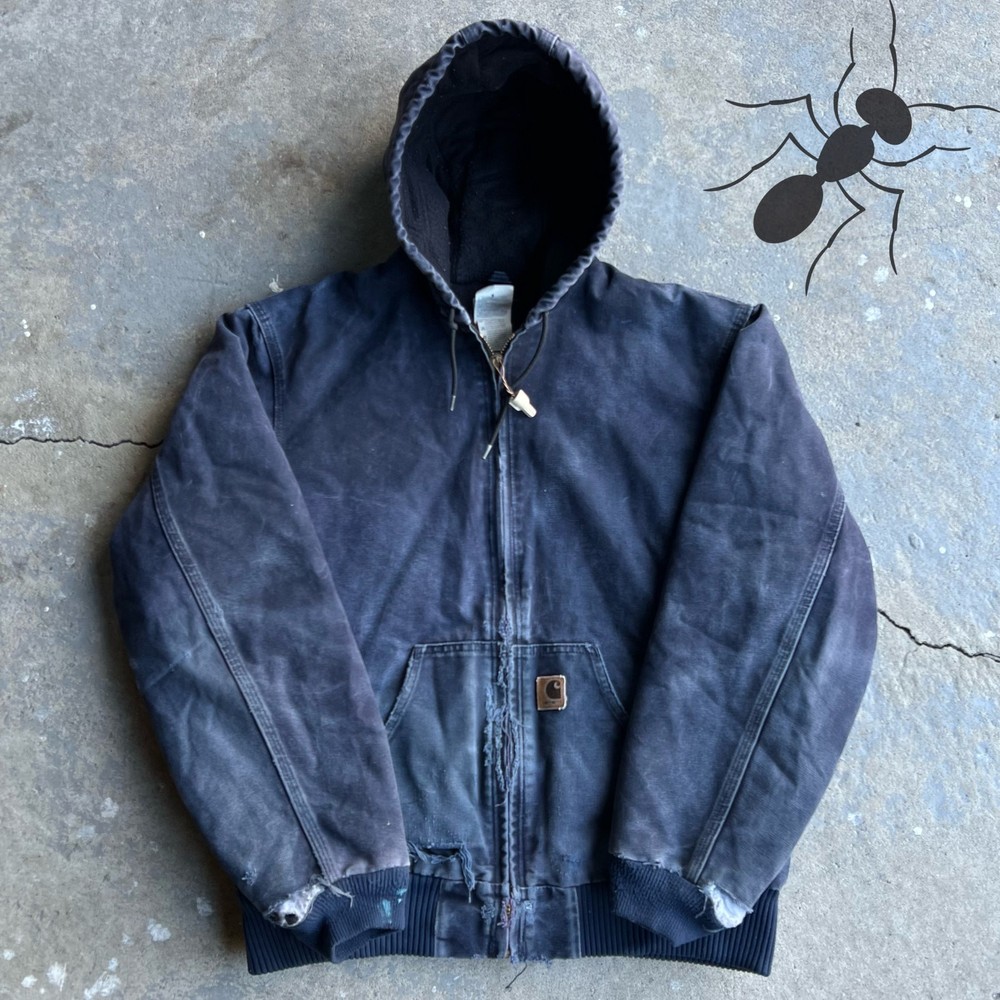 Vintage Y2K Carhartt J130 MDT Blue Distressed Hooded Work Jacket