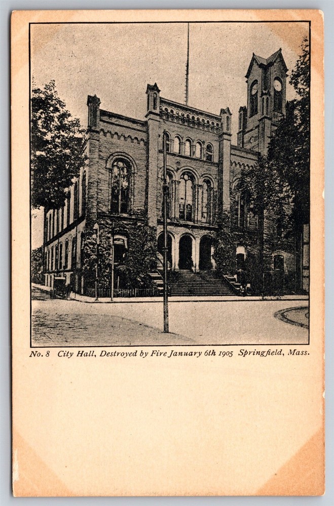 City Hall Destroyed By Fire In 1905 Springfield MA UDB Postcard T12