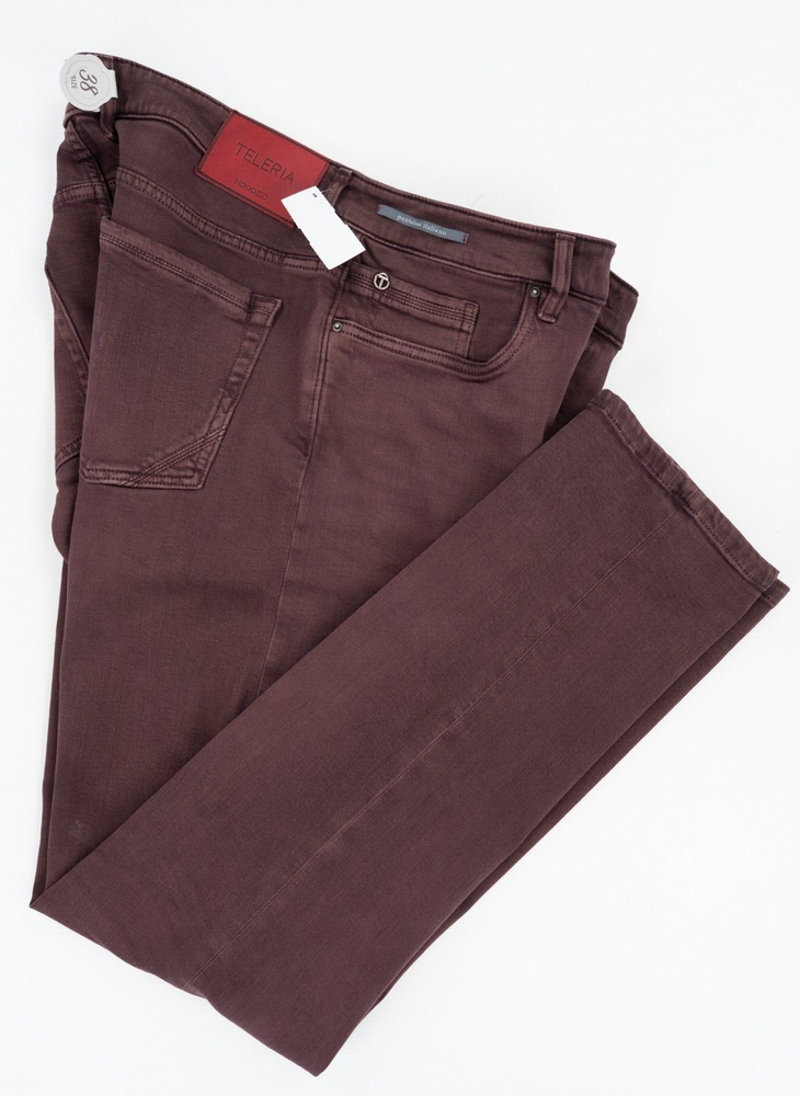 TELERIA RED Burgundy Jeans Stretch Denim Twill Wool Regular Fit 32 (EU 48)
