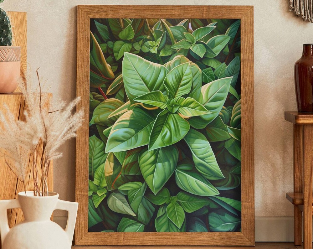 Basil Vintage Style Herb Poster Oil Painting Artwork Print At Home Wall Art