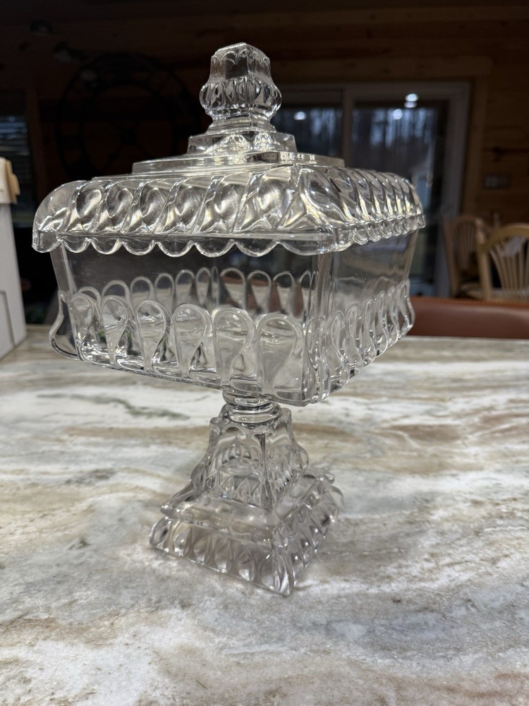 Vintage Jeanette Clear Glass Wedding Box - Pedestal Candy Dish or Compote dish