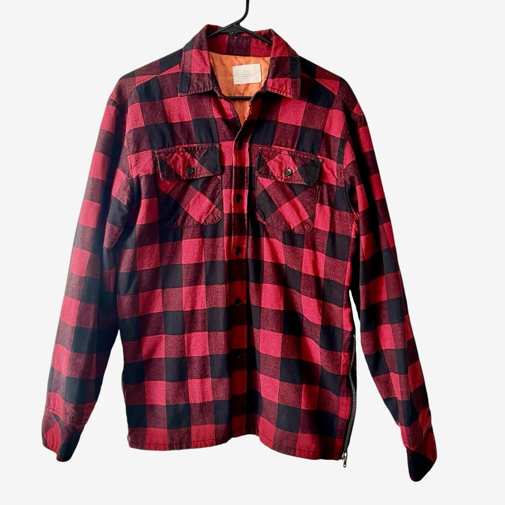 Fear of God Red Plaid Flannel Shacket for Men Size Small