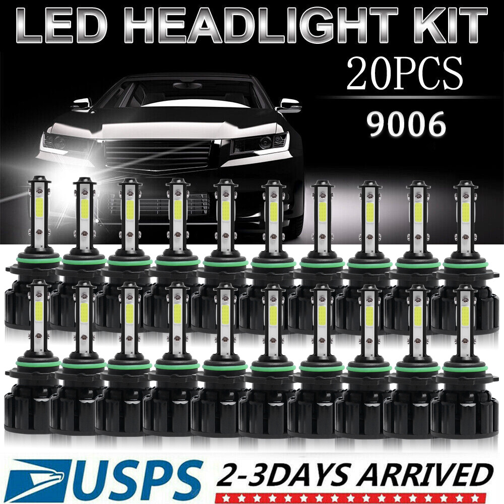 20x 4-Side LED 9006 HB4 Headlight Fog Light Kit Bulbs 6500K Super White Low Beam