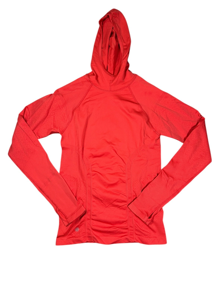 Athleta Womens Size Medium Tracker Hoodie Red Fitted Running Long Sleeve