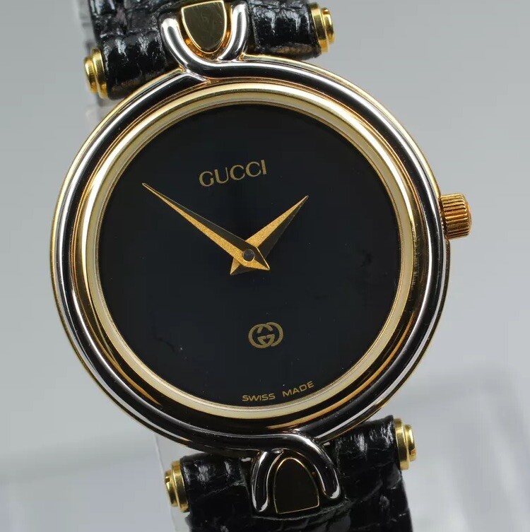 [Top MINT w/Box] GUCCI 4500L Black Dial Gold Plated Qz Ladies Watch From JAPAN