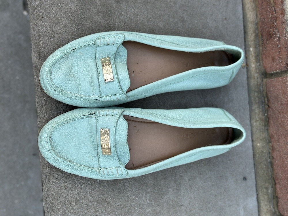 Coach Fredrica Loafers in Pistachio Mint Green & Teal Leather - Size 10B