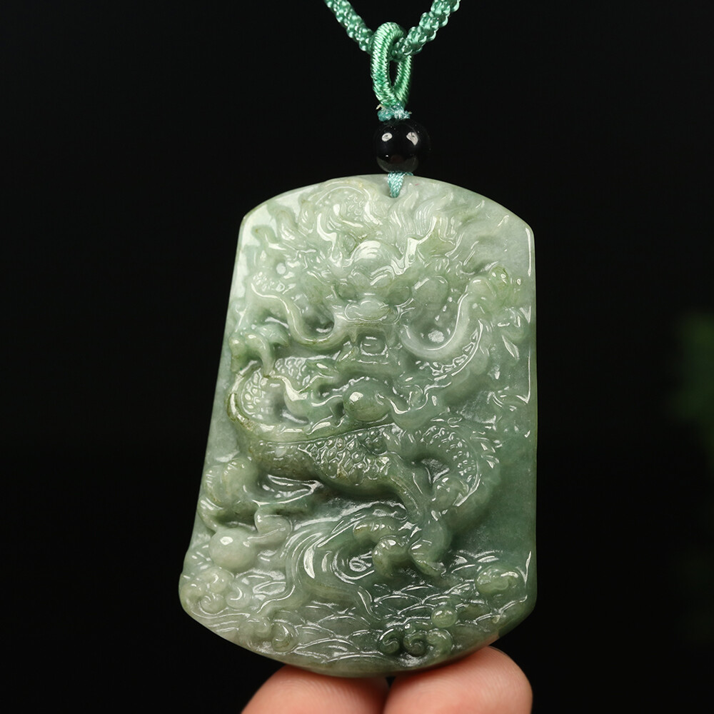 Certified Grade A Oil Green Natural Jadeite Jade Pendant Loong Dragon 招财龙 01028