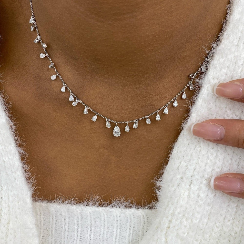 2.8ct TCW Pear Chain Necklace 14K Solid Gold Lab-grown Diamond F/VS1