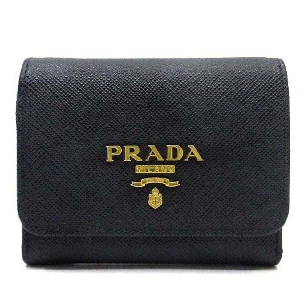 Prada Saffiano Leather Tri-fold Wallet Mini Compact 1MH043 Black