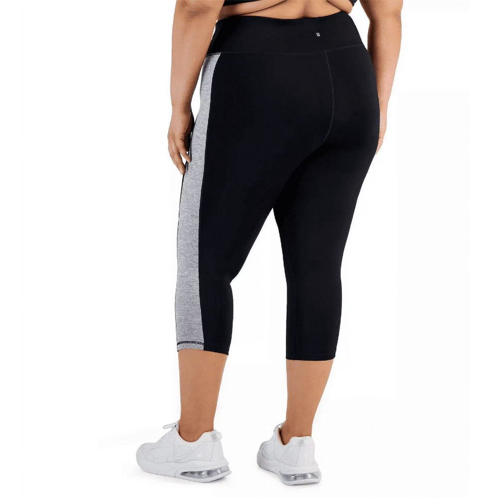 Ideology Womens Plus Size Colorblocked Capri Leggings, Black/Grey, Size 3X
