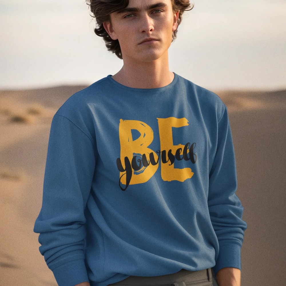 Graphic Men's Oversized Crewneck  Casual  Sweatshirt: Inspiring 'BE YOU' Design