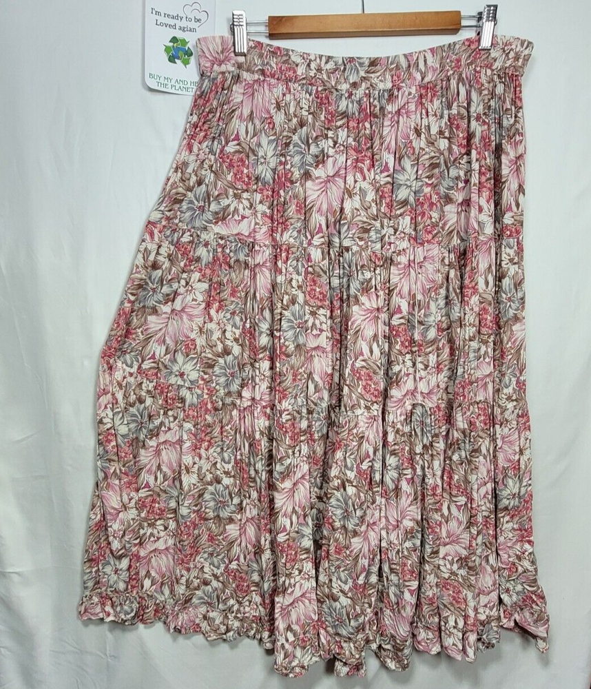 Neo Nostalgia Long Skirt Pink Floral Pleated Size 16 Lovely Ladies Maxi Skirt