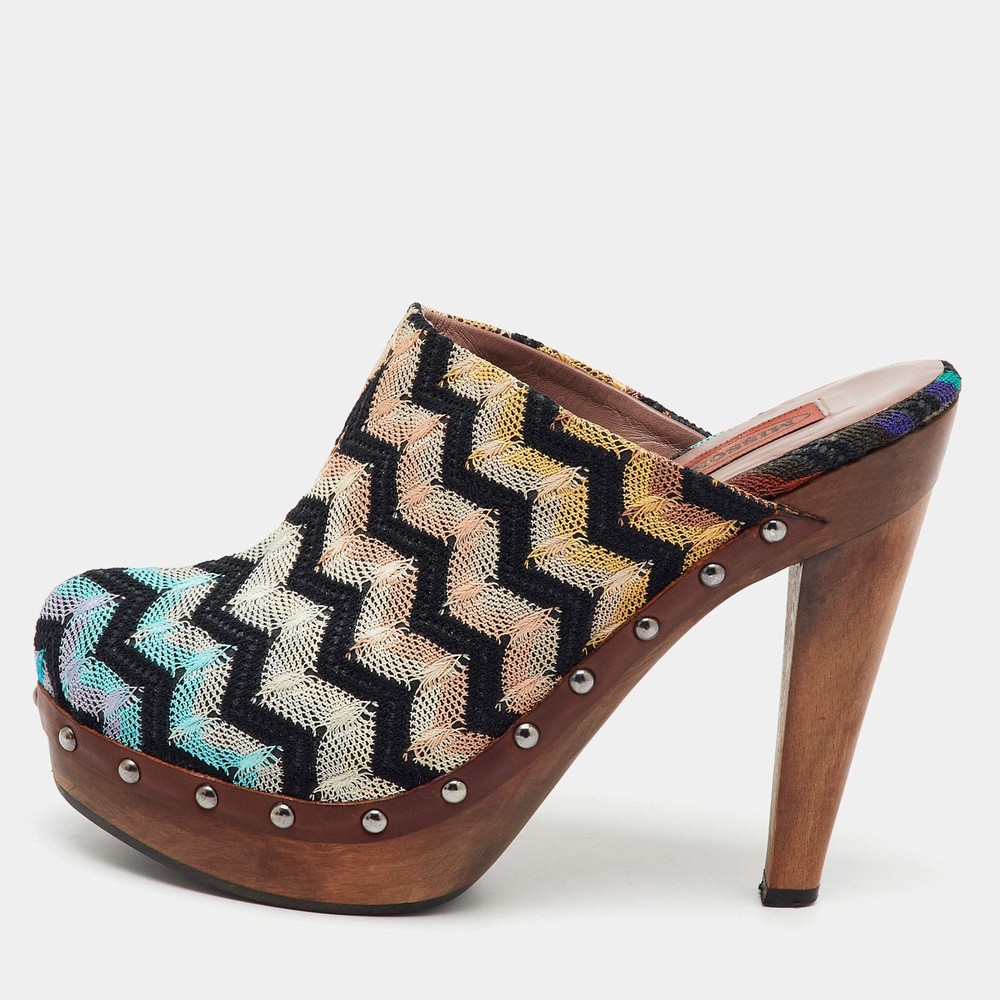 Missoni Multicolor Knit Fabric Platform Clogs Size 39